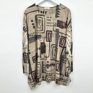 Jess & Jane Maze Tunic Top Shirt Size 2X Stretch Knit Long Sleeve Artsy Boho New